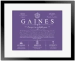 Gaines surname history and heritage in Purple with Black Matte Frame