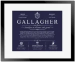 Gallagher last name origin and heritage in Navy Blue with Black Matte Frame