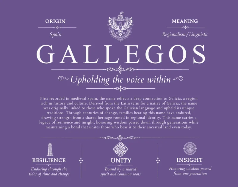 Gallegos surname meaning origin and heritage in Purple