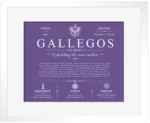 Gallegos surname meaning origin and heritage in Purple with White Matte Frame