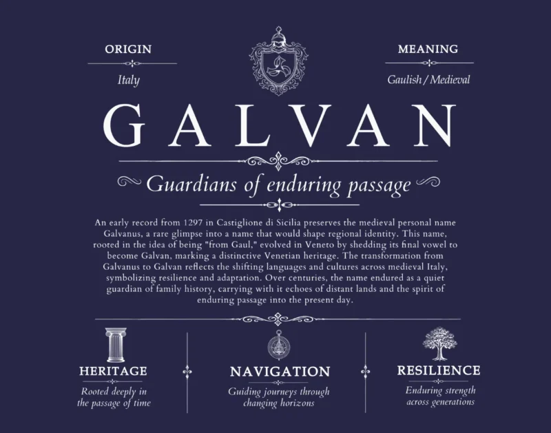 Galvan surname history and heritage in Navy Blue