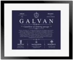 Galvan surname history and heritage in Navy Blue with Black Matte Frame