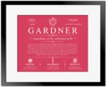 Gardner family name meaning and history in Red with Black Matte Frame
