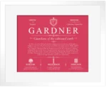 Gardner family name meaning and history in Red with White Matte Frame Gardner family name meaning and history in Red with White Matte Frame