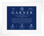 Garner surname history and family heritage in Deep Blue with White Matte Frame Garner surname history and family heritage in Deep Blue with White Matte Frame
