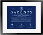 Garrison surname history and family heritage in Deep Blue with Black Matte Frame