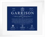 Garrison surname history and family heritage in Deep Blue with White Matte Frame Garrison surname history and family heritage in Deep Blue with White Matte Frame
