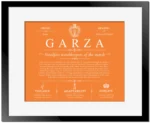 Garza surname meaning origin and heritage in Orange with Black Matte Frame