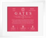 Gates last name origin and heritage in Red with White Matte Frame Gates last name origin and heritage in Red with White Matte Frame