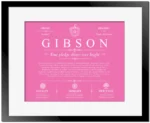 Gibson surname meaning history and origin in Pink with Black Matte Frame