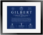 Gilbert family name heritage in Deep Blue with Black Matte Frame