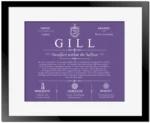 Gill family name heritage in Purple with Black Matte Frame