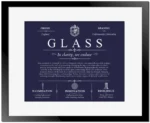 Glass personalized last name meaning in Navy Blue with Black Matte Frame