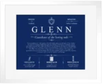Glenn family name origin and history in Deep Blue with White Matte Frame