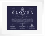 Glover personalized last name meaning in Navy Blue with White Matte Frame Glover personalized last name meaning in Navy Blue with White Matte Frame