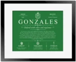 Gonzales surname origin and history in Dark Green with Black Matte Frame