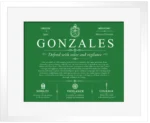Gonzales surname origin and history in Dark Green with White Matte Frame