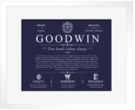 Goodwin personalized last name meaning in Navy Blue with White Matte Frame