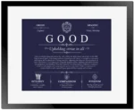 Good surname meaning history and origin in Navy Blue with Black Matte Frame