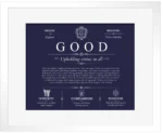 Good surname meaning history and origin in Navy Blue with White Matte Frame