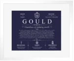 Gould family name history in Navy Blue with White Matte Frame