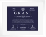 Grant surname meaning history and origin in Navy Blue with White Matte Frame