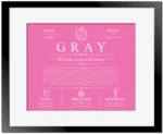 Gray family name heritage in Pink with Black Matte Frame