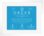 Greer last name history and origin in Blue with White Matte Frame Greer last name history and origin in Blue with White Matte Frame