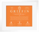 Griffin surname meaning and heritage in Orange with White Matte Frame