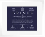 Grimes surname history and family heritage in Navy Blue with White Matte Frame