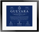 Guevara personalized surname meaning in Deep Blue with Black Matte Frame