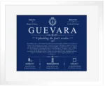 Guevara personalized surname meaning in Deep Blue with White Matte Frame