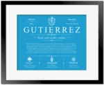 Gutierrez surname origin and history in Blue with Black Matte Frame