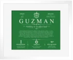 Guzman surname meaning and origin in Dark Green with White Matte Frame Guzman surname meaning and origin in Dark Green with White Matte Frame