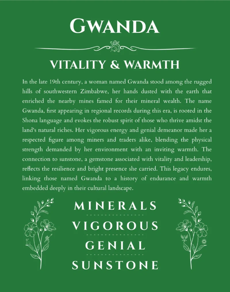 Gwanda personalized name origin story in dark green