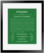 Gwanda personalized name origin story in dark green with black matte frame