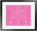 Hahn surname origin and family heritage in Pink with Black Matte Frame