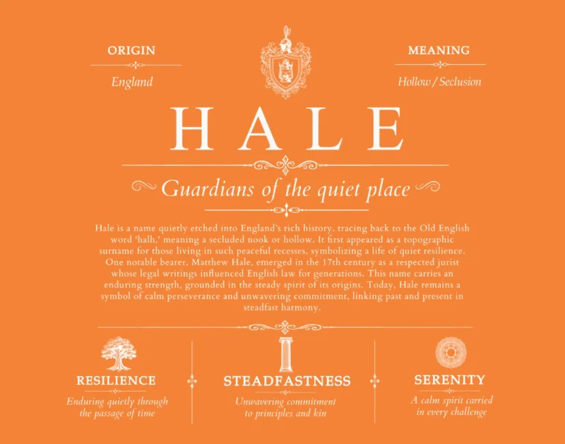 Hale surname meaning and heritage in Orange