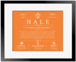Hale surname meaning and heritage in Orange with Black Matte Frame