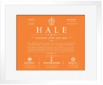 Hale surname meaning and heritage in Orange with White Matte Frame Hale surname meaning and heritage in Orange with White Matte Frame