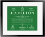 Hamilton surname heritage and history in Dark Green with Black Matte Frame
