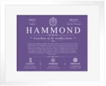 Hammond family name history in Purple with White Matte Frame Hammond family name history in Purple with White Matte Frame