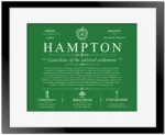 Hampton surname heritage and history in Dark Green with Black Matte Frame