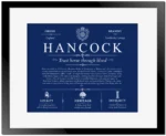 Hancock family name history in Deep Blue with Black Matte Frame