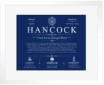Hancock family name history in Deep Blue with White Matte Frame Hancock family name history in Deep Blue with White Matte Frame