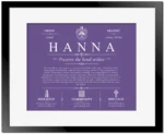 Hanna personalized surname meaning in Purple with Black Matte Frame