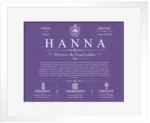 Hanna personalized surname meaning in Purple with White Matte Frame