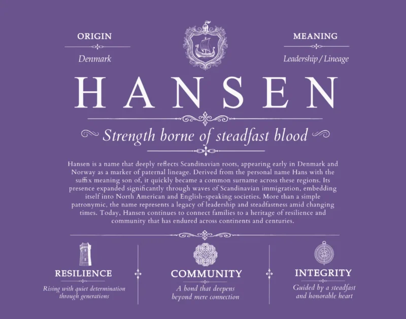 Hansen family name meaning and origin in Purple