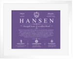 Hansen family name meaning and origin in Purple with White Matte Frame Hansen family name meaning and origin in Purple with White Matte Frame