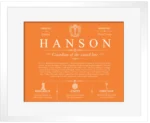 Hanson last name origin and heritage in Orange with White Matte Frame Hanson last name origin and heritage in Orange with White Matte Frame